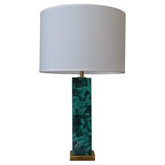 Malachite Decorative Table Lamp, Brass Details