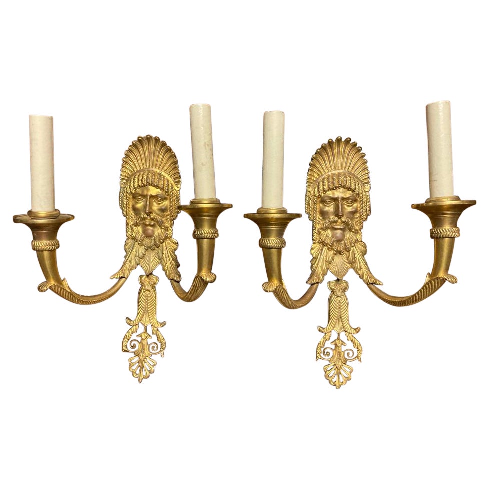 Pair 19th Century French Neoclassical Gilt Bronze Wall Sconces For Sale
