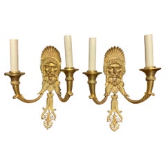 Antique Pair 19th Century French Neoclassical Gilt Bronze Wall Sconces