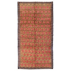 Türkischer Tulu-Teppich mit modernem Design und Poinsettia-Blumenmuster, Vintage