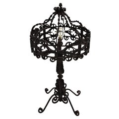 Antique Spanish Table Lamp in Hand Forged Iron, Gothic Style