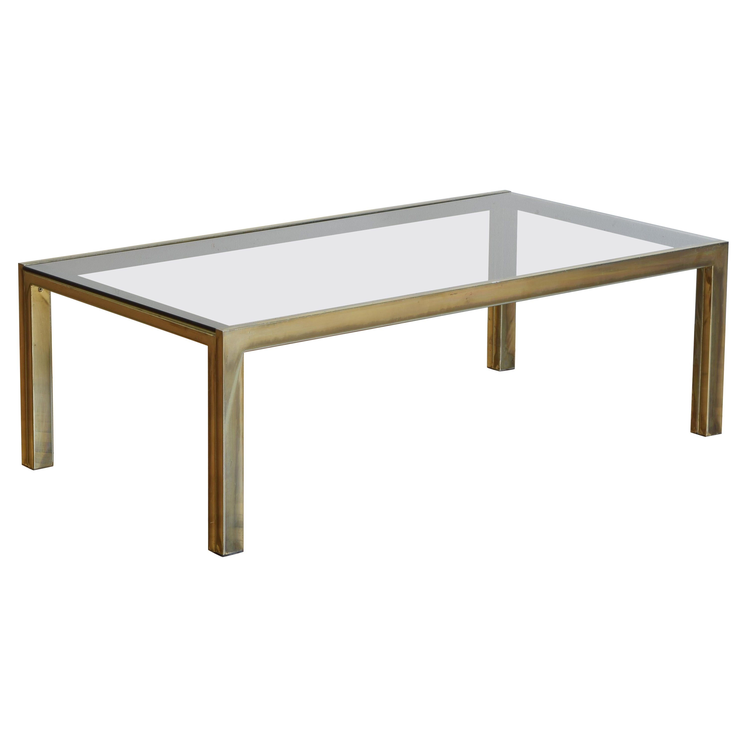 Custom Black, Silver and Gold Tinted Glass Coffee Table with Brass