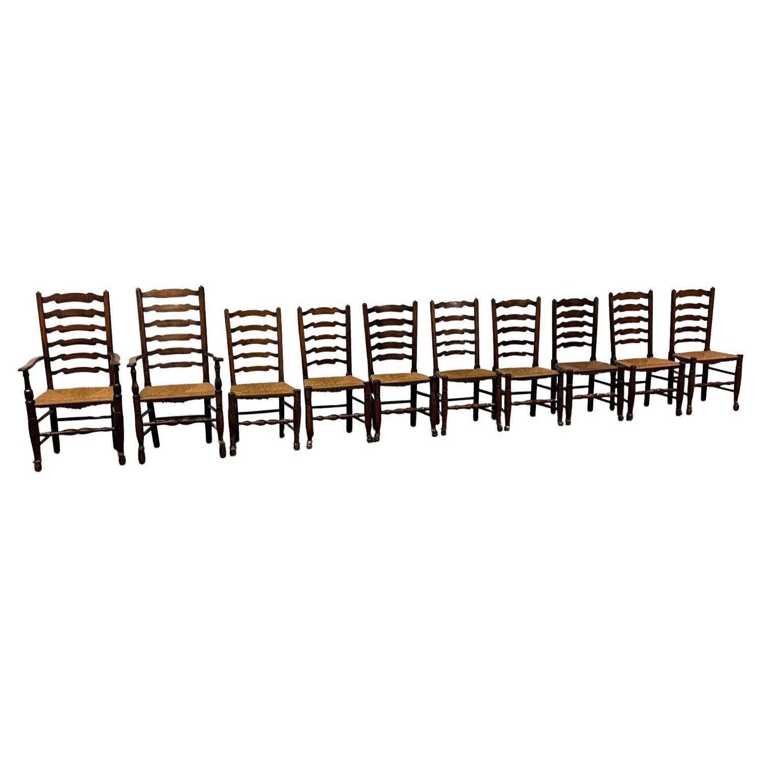 Set of 10 Yorkshire Wavyline Ladderback Chairs For Sale
