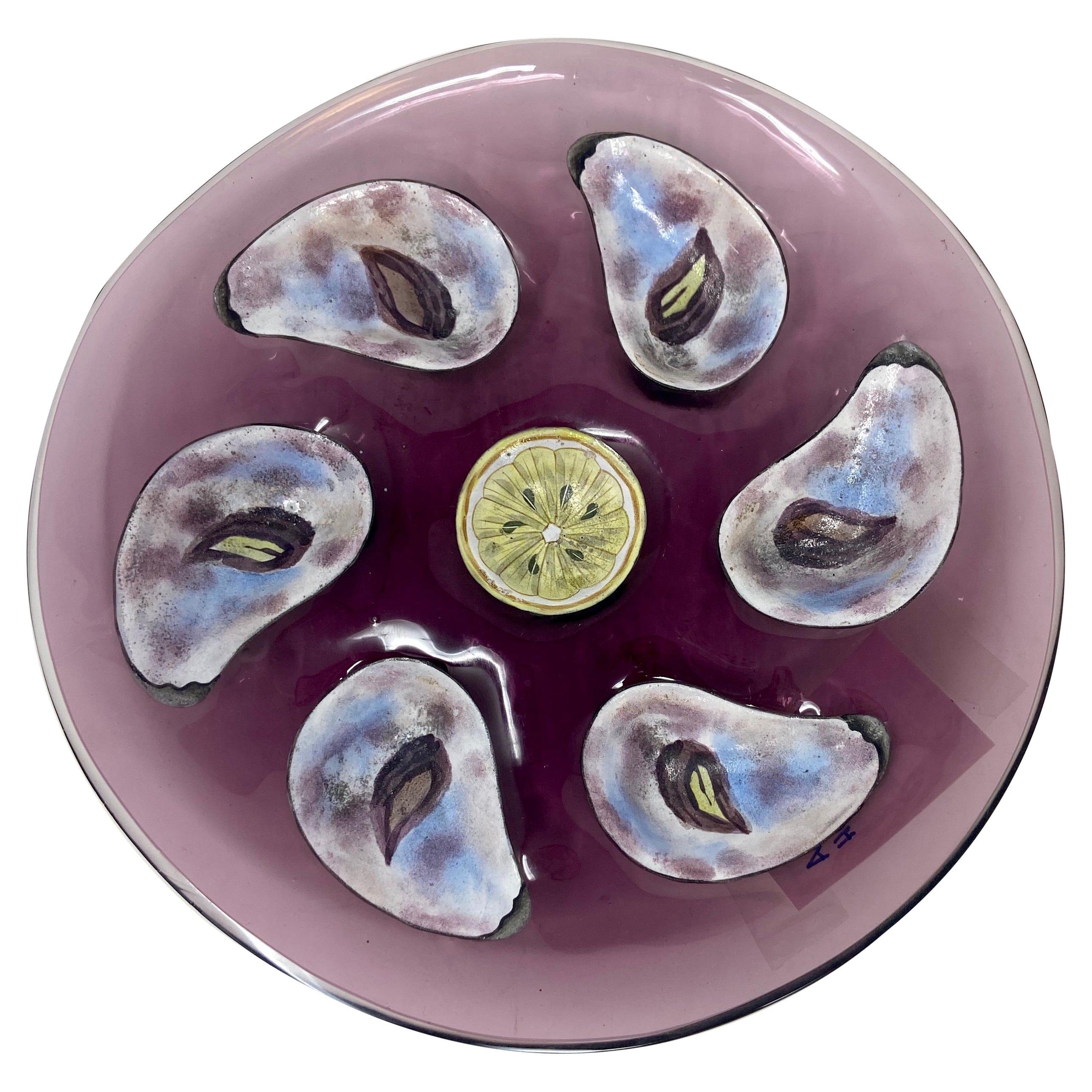 Antique Moser Glass Purple Oyster Plate with Polychrome Enamel, Circa 1880-1890