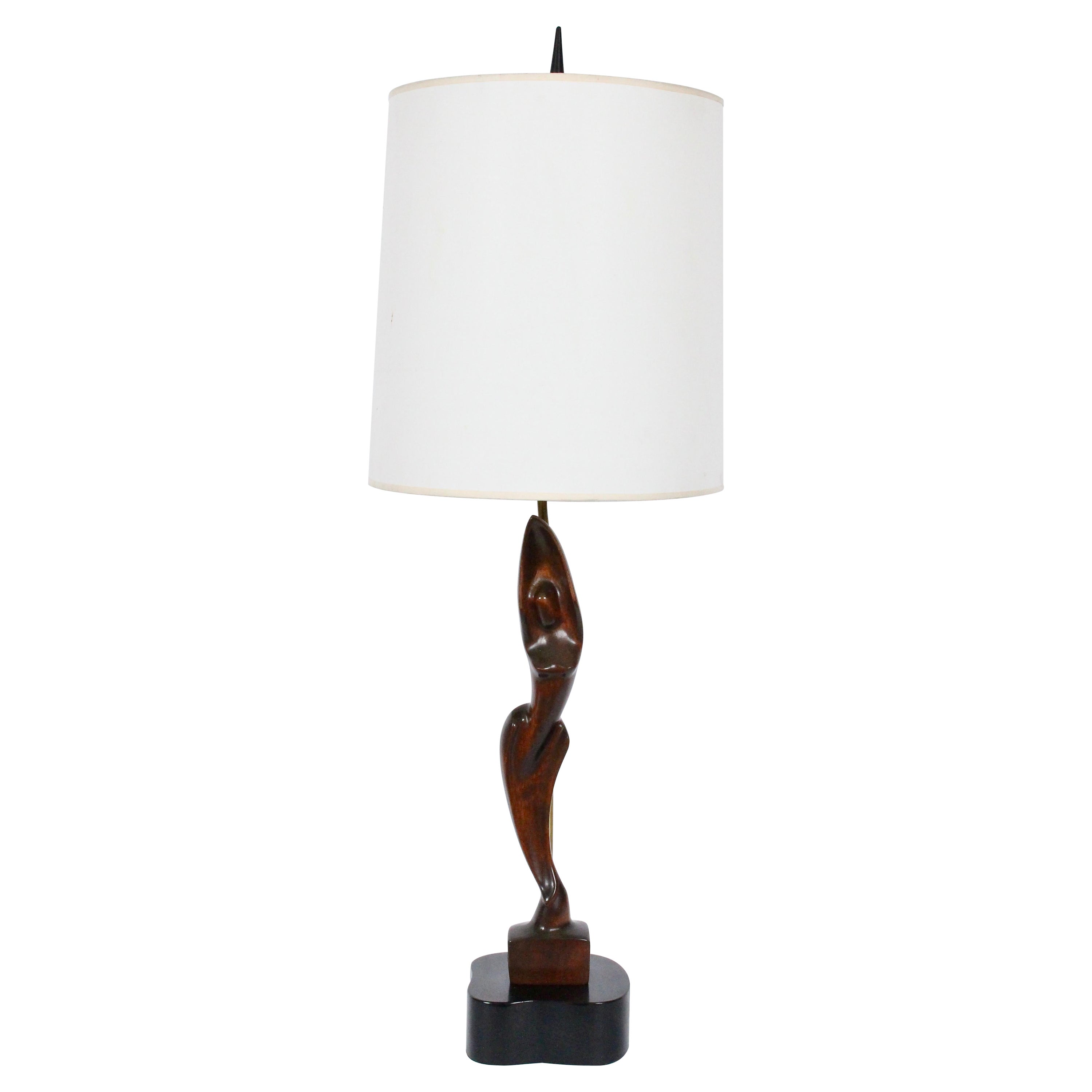 Tall Yasha Heifetz Handcrafted "Figural" Mahogany Table Lamp, Circa 1950