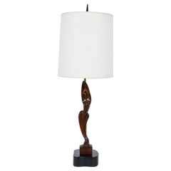 Tall Yasha Heifetz Mahogany Figural Table Lamp, Circa 1950