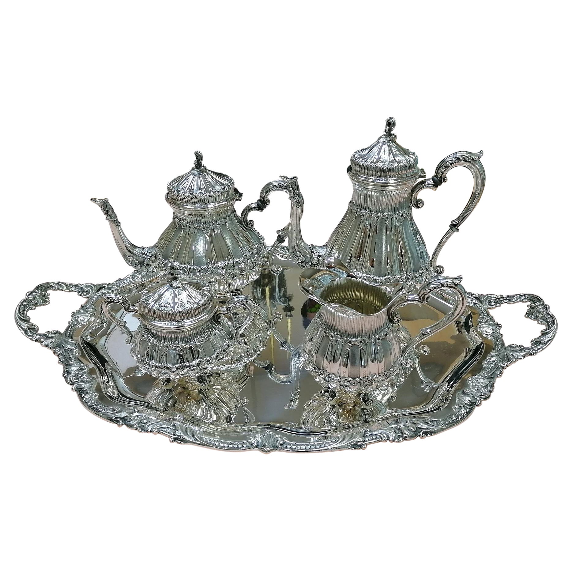 20th Century Italian Solid 800 Silver Tea-Coffeeset with Tray