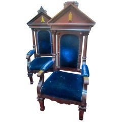 Pair 19th Century Victorian Eastlake Free Mason Throne Chairs w/ Symbolism