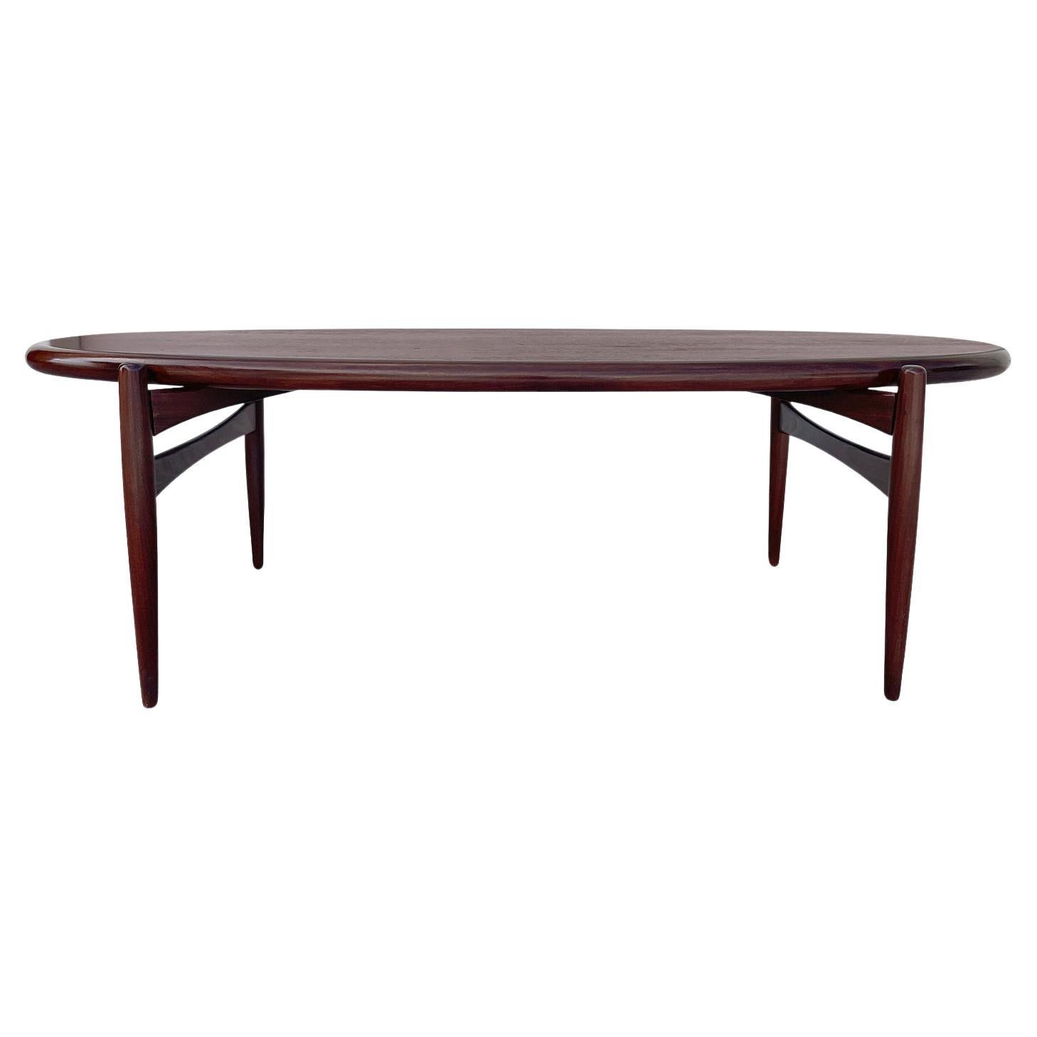 20th Century Brown Danish Teakwood Oval Sofa Table, Scandinavian Coffee Table For Sale