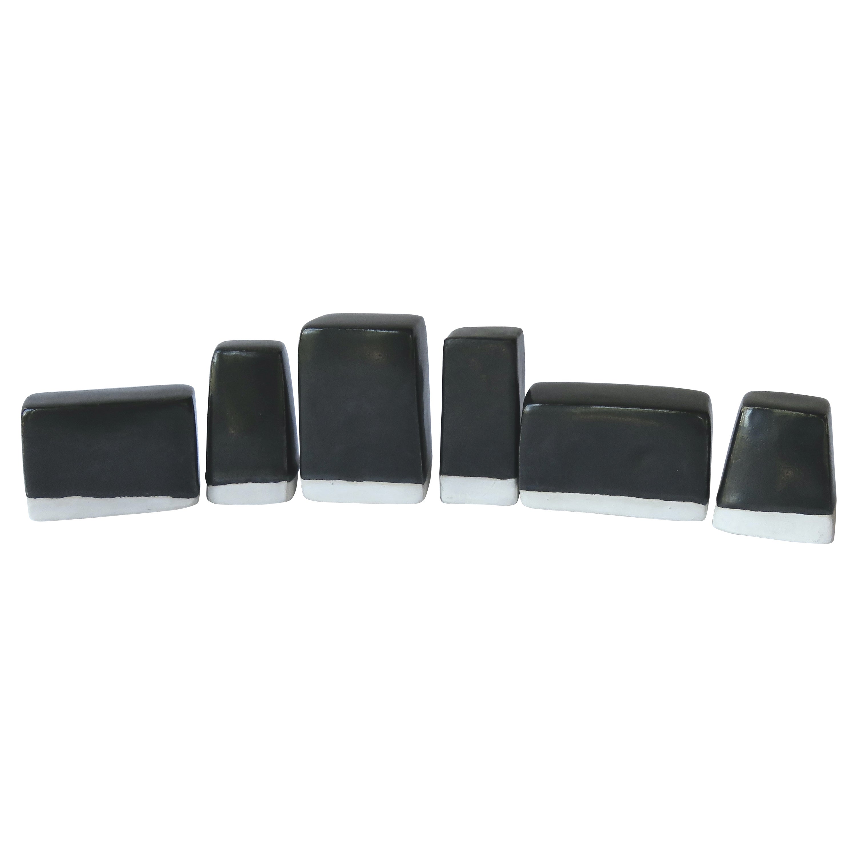 Six '6' Glazed Black and White Stackable, Moveable Blocks