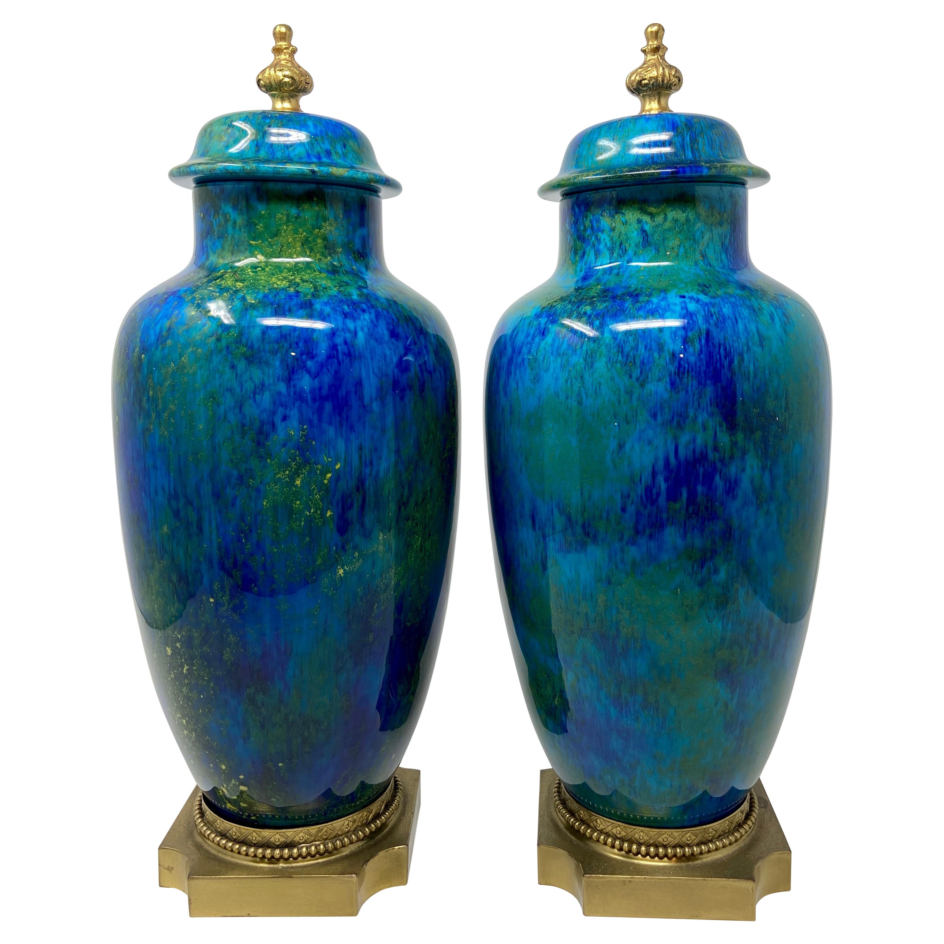 Pair Antique French "Art Nouveau" Porcelain Urns Made by Sevres, Circa 1910-1920 For Sale