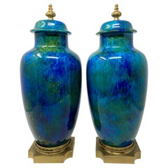 Pair Antique French "Art Nouveau" Porcelain Urns Made by Sevres, Circa 1910-1920