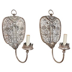Antique, Silver Plated Chinoiserie Sconces