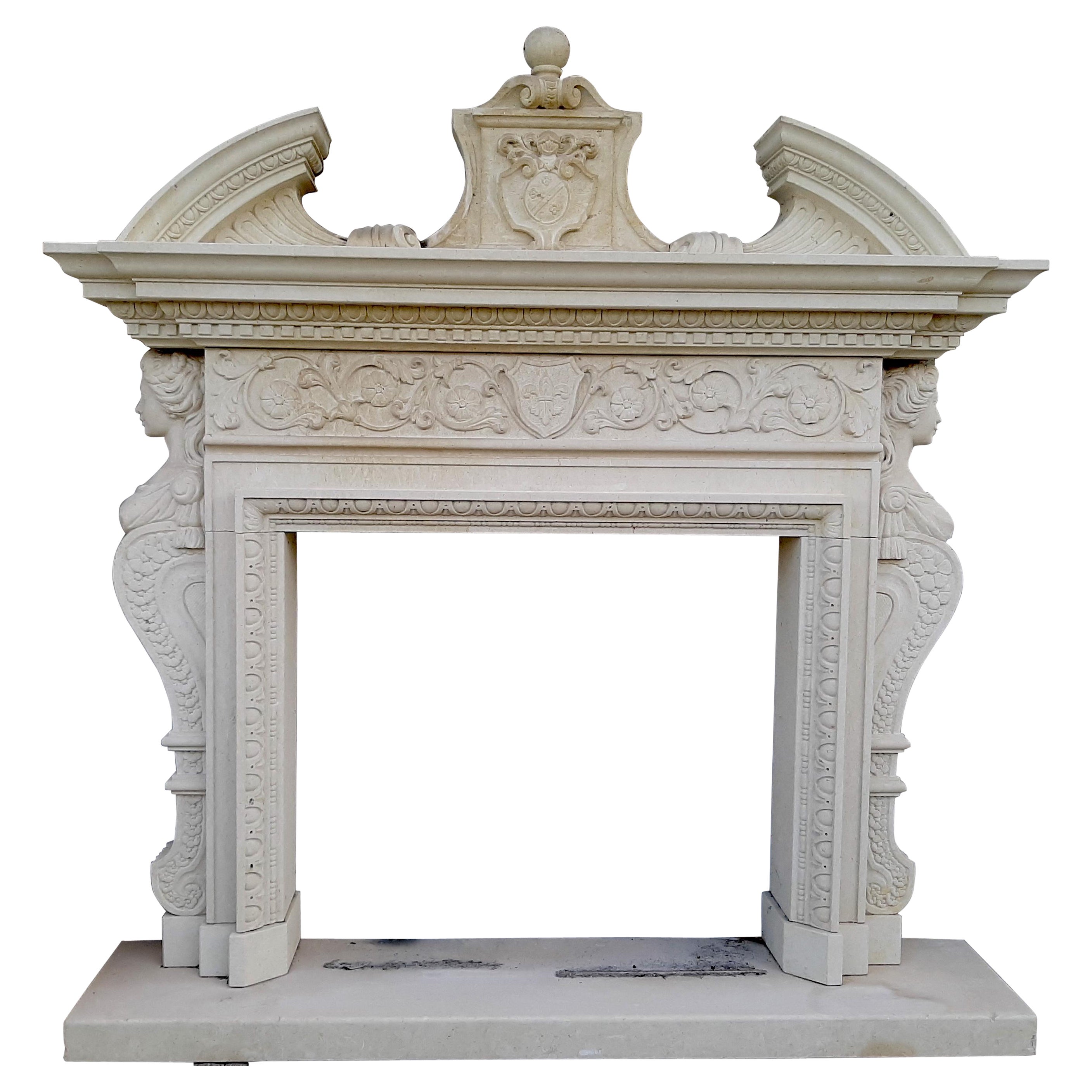 Superb Italian Stone Neoclassical Style Fireplace For Sale