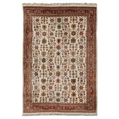 Vintage Indo Tabriz with a Classic Design in Orange, Ivory, Tan, & Lt. Blue