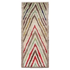 Vintage Turkish Tulu Runner with Tribal Design in Cream, Green, Red and Brown