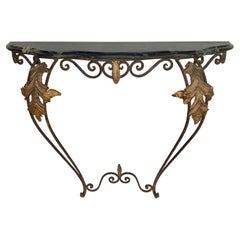 French Louis XV Style Gilt Wrought Iron and Marble Wall Mount Console Table