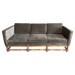 Antique Victorian Reupholstered Grey Velvet Sofa