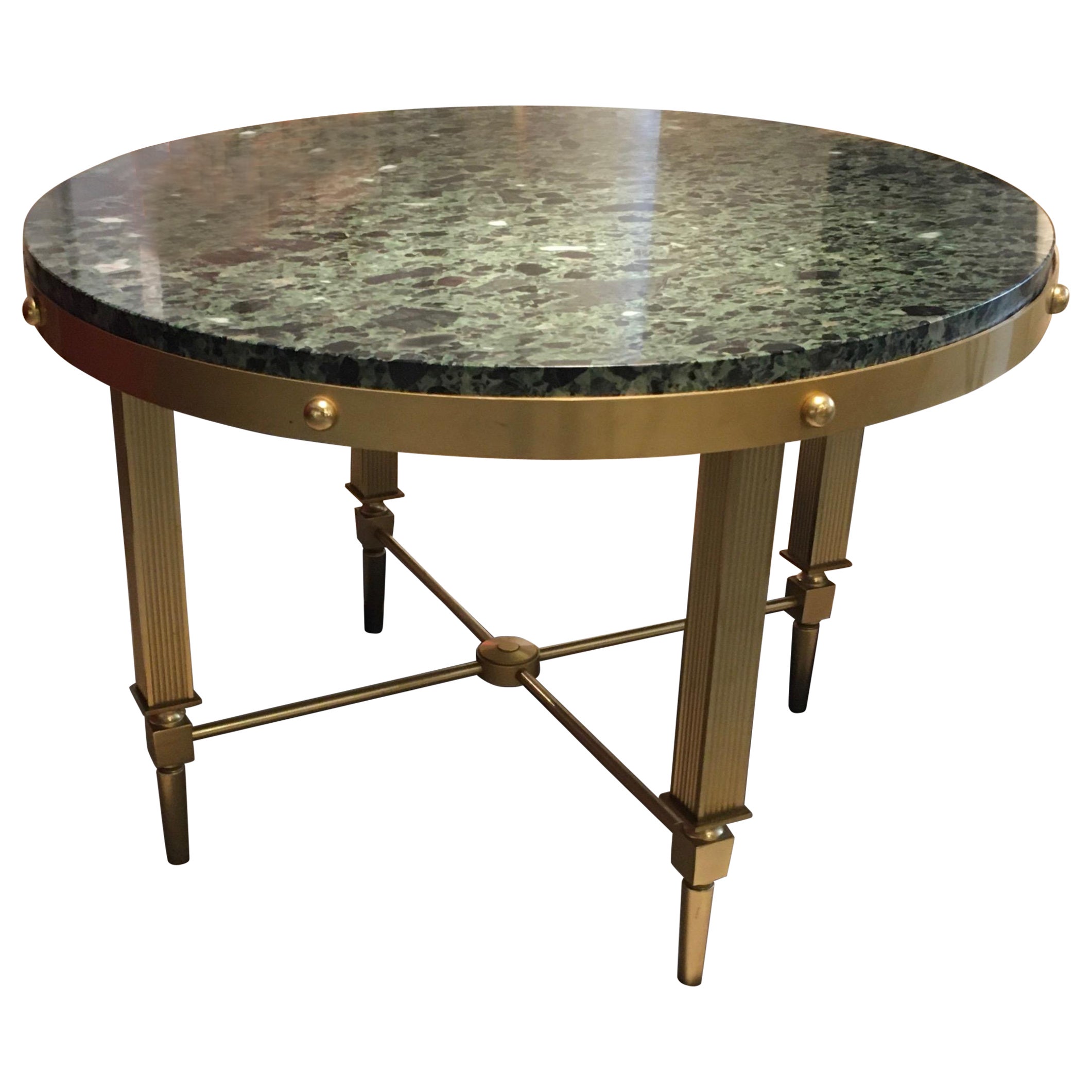 Neoclassical Brass and Marble Coffee Table by Maxime Old, France 1955