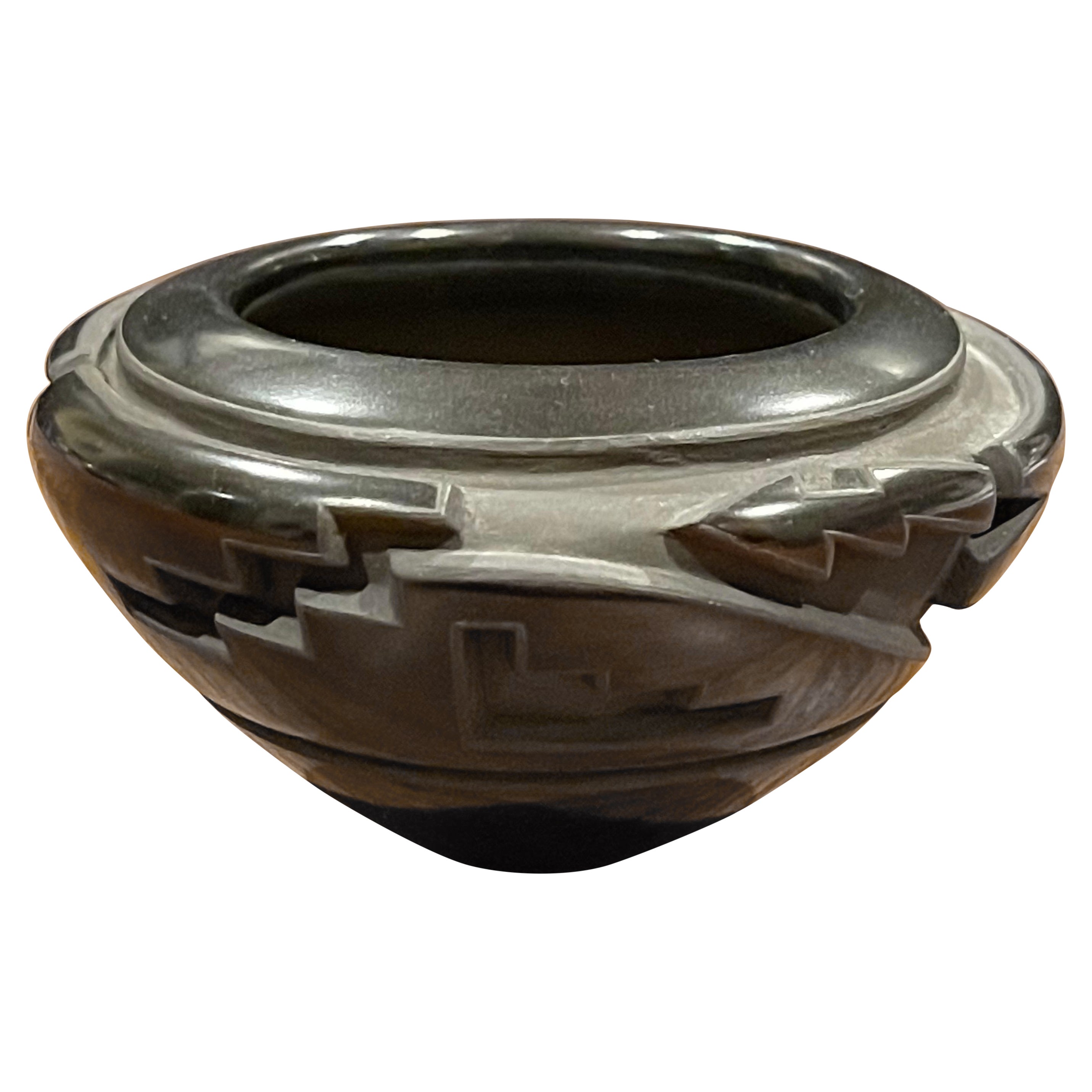 Santa Clara Pueblo Geometric Blackware Vase by Orville & Effie Garcia For Sale
