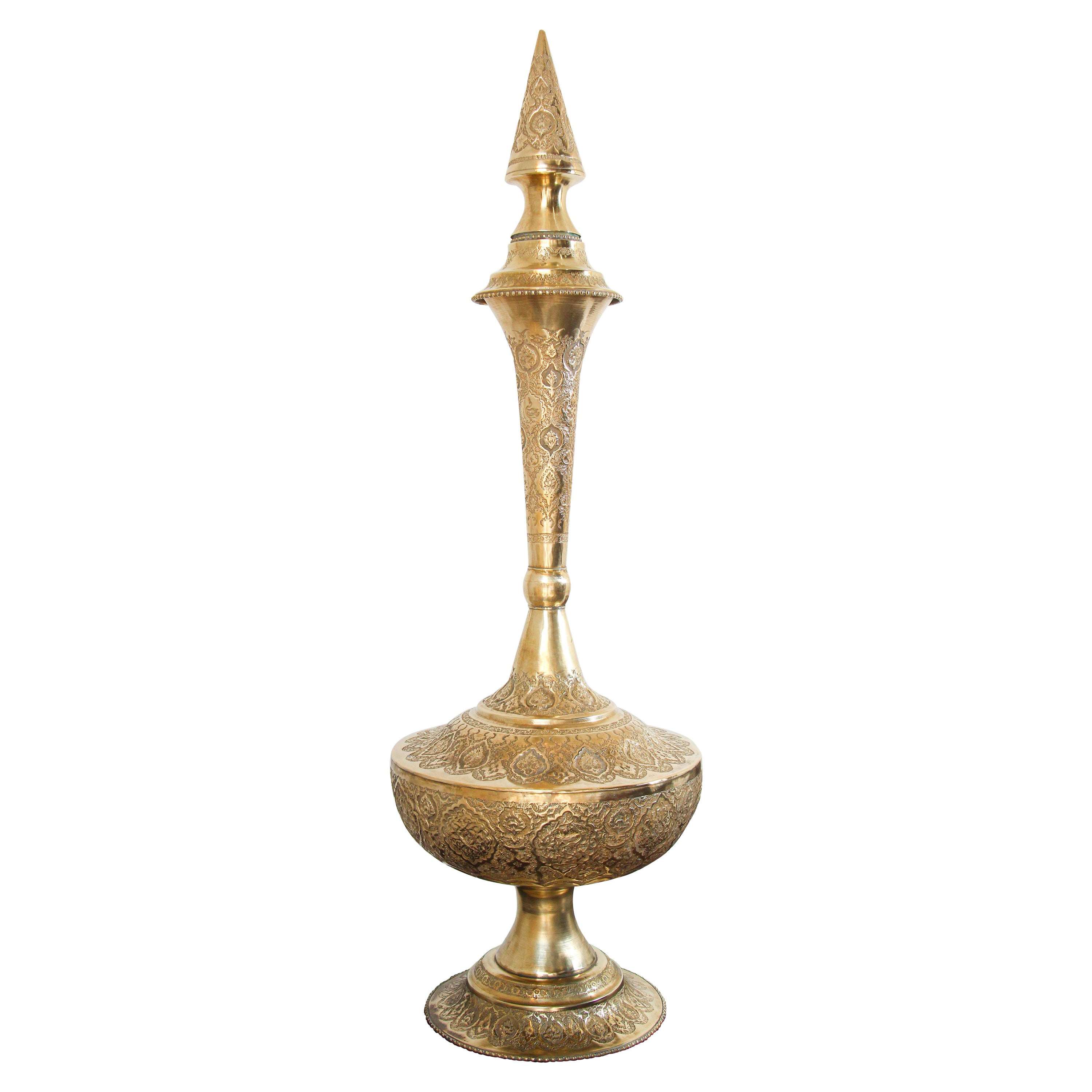 Oversized Mughal Indian Brass Bottle Urn For Sale