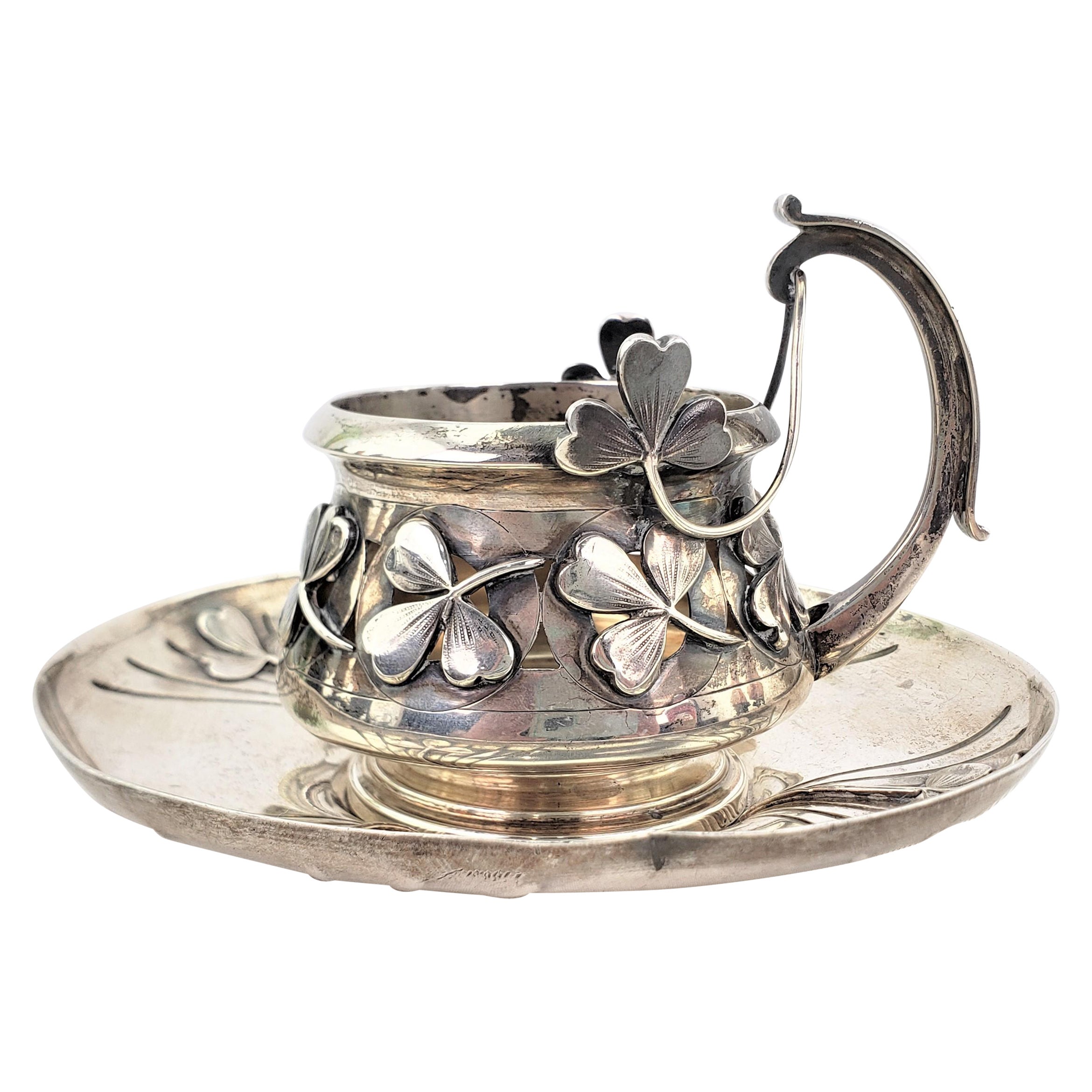 Heavy Antique French Art Nouveau Sterling Silver Cup & Saucer Set 'No Liner'