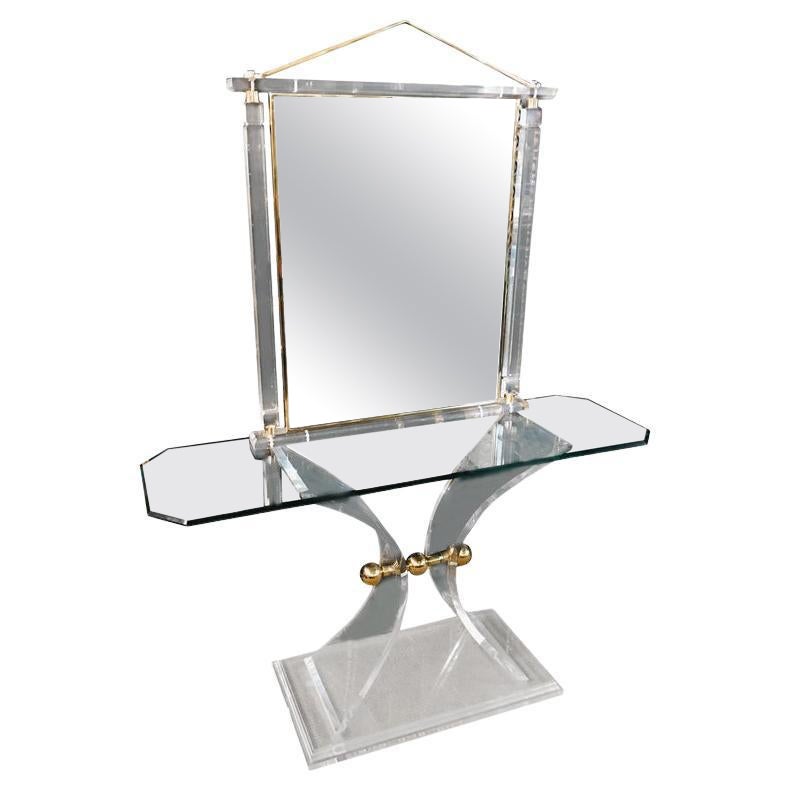 Acrylic Console with an Unusual Design with Mirror High Quality For Sale