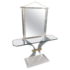 Used Acrylic Console with an Unusual Design with Mirror High Quality