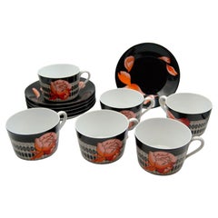 Hermès "Pivoines" / Peonies Porcelain Service of Tea or Chocolate Cups