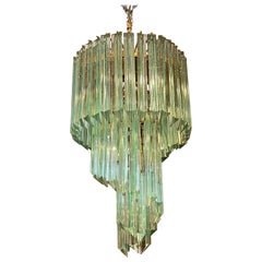 1970s Modernist Green Murano Glass Venini Spiral Chandelier