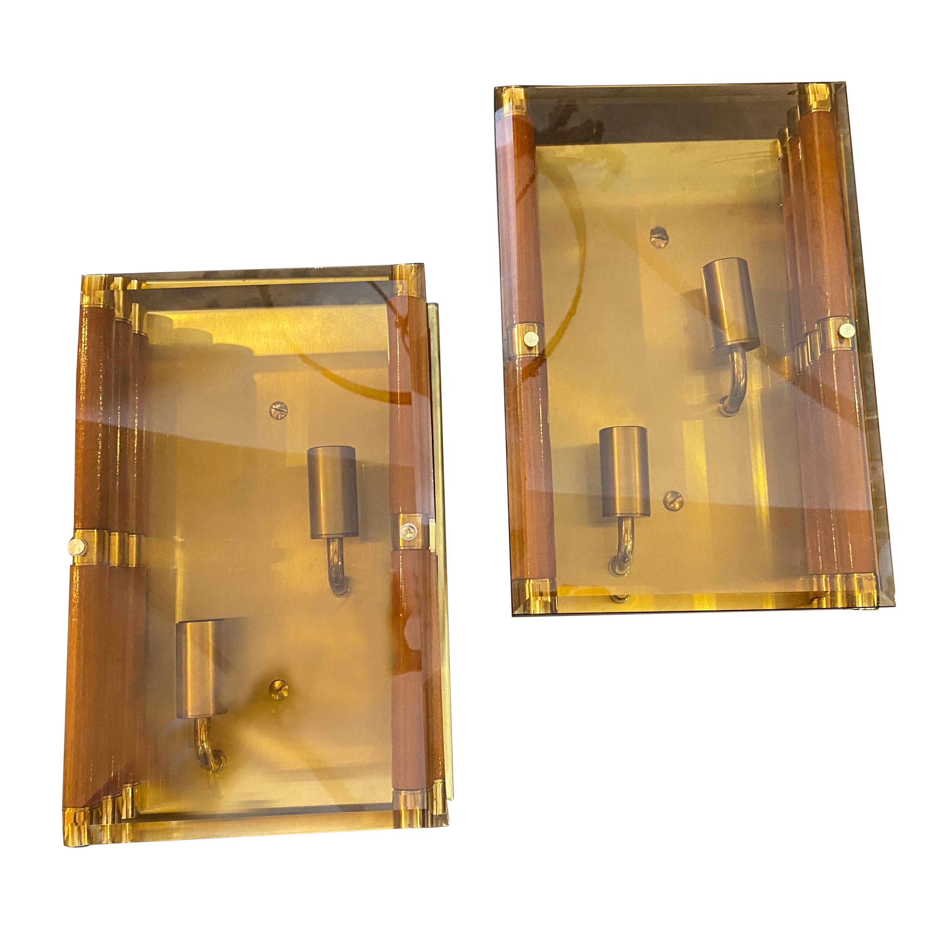 1970s Set of Two Mid-century Modern Rectangular Italian wall Sconces