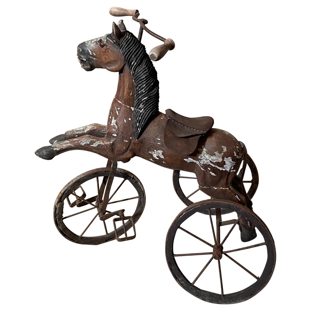19th Century French Wood and Iron Child Horse Tricycle For Sale