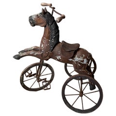 19th Century French Wood and Iron Child Horse Tricycle