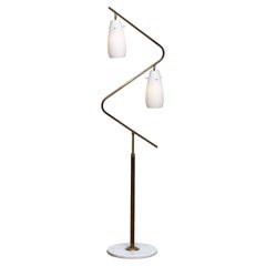 1950s Brass Floor Lamp with Two Opaline Shades or Vases, Italy