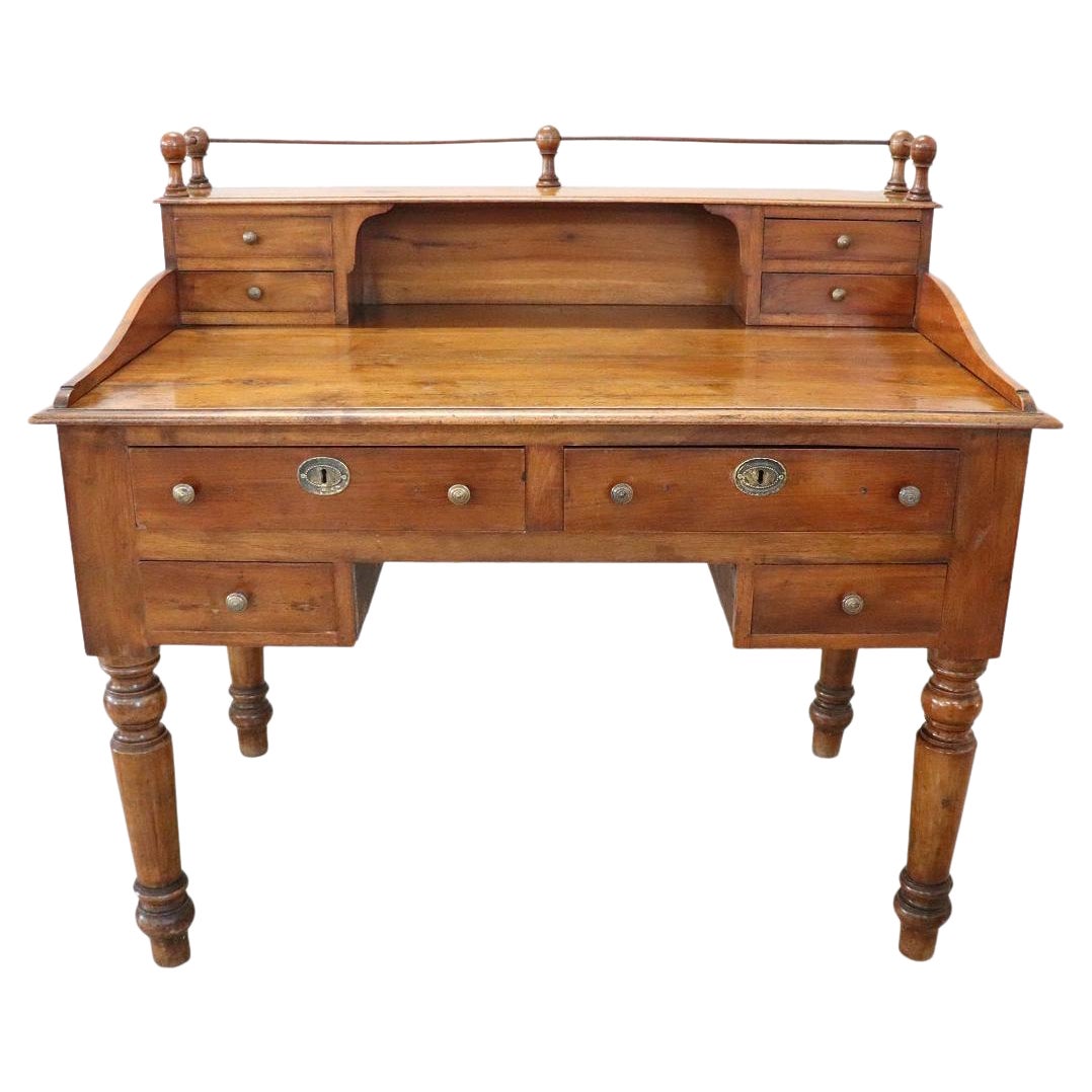 19th Century Italian Louis Philippe Walnut Wood Writing Desk