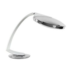 Retro 1970's Large "Boomerang" Desk Lamp by Fase, Steel, Frosted Glass - Spain