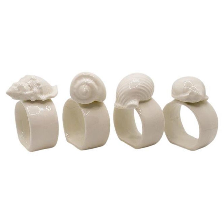 Coastal Bone China Shell Motif Napkin Rings, Set of 4 For Sale