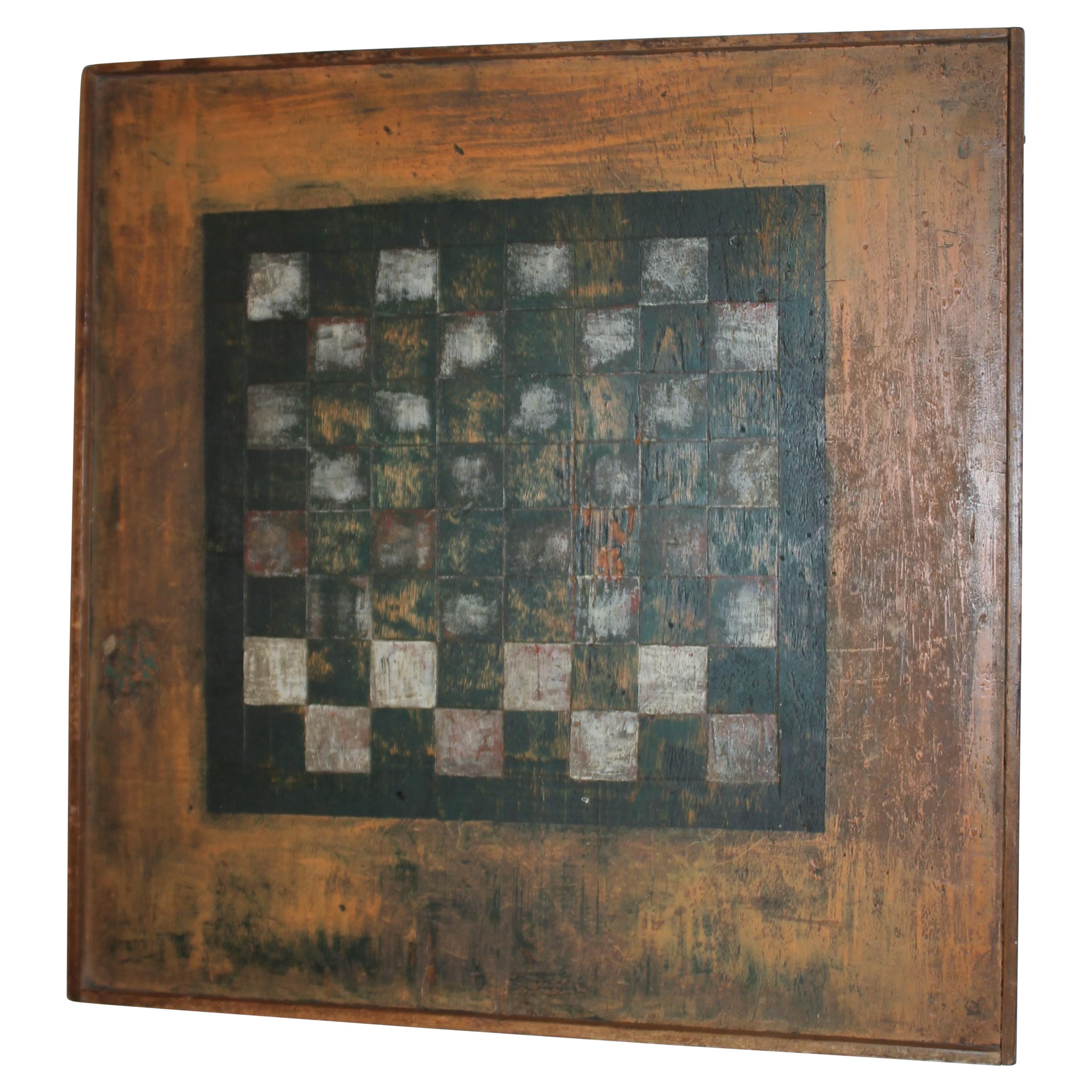 19thc Hand Carved Game Board in Original Paint