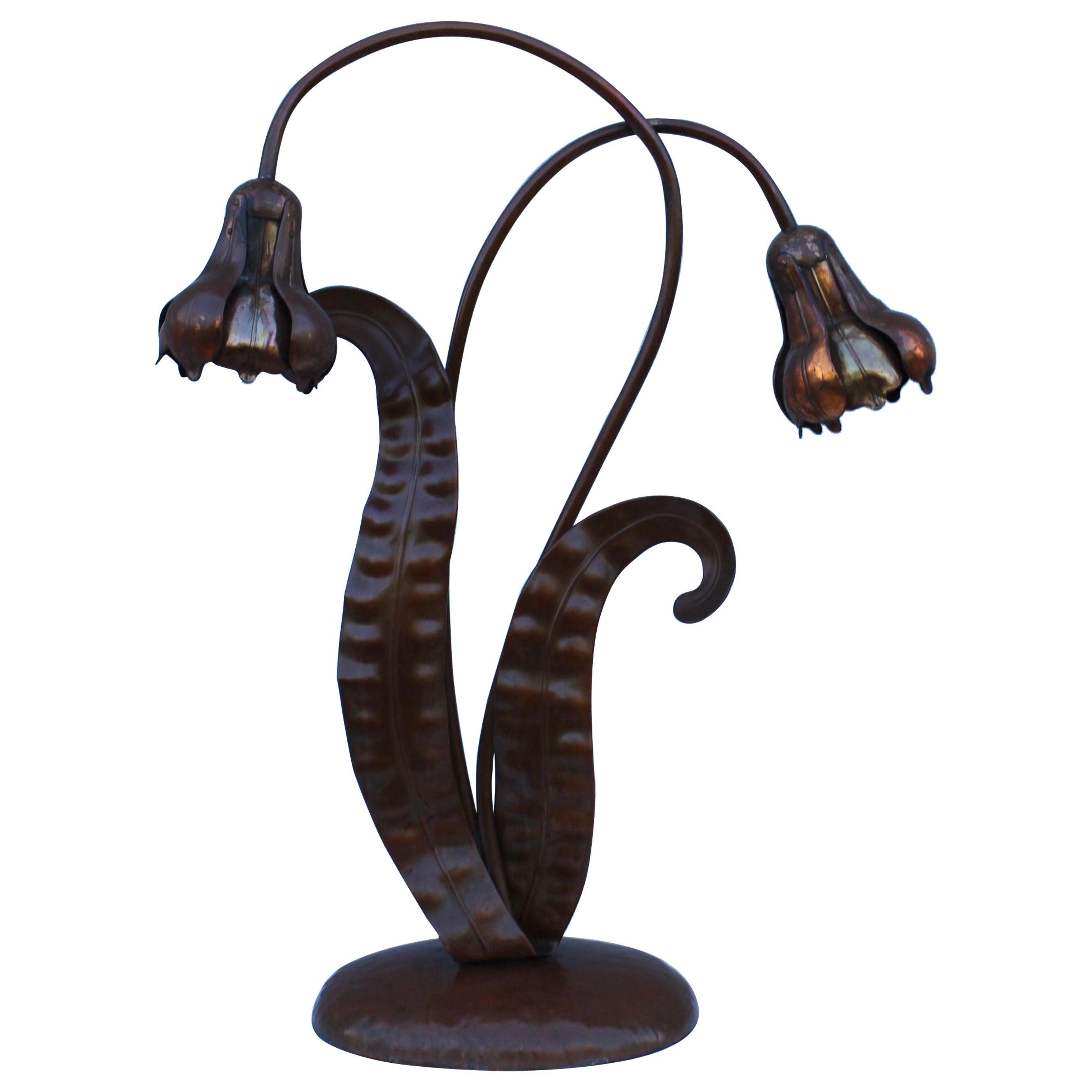 1940's French Copper Flower Table Lamp For Sale