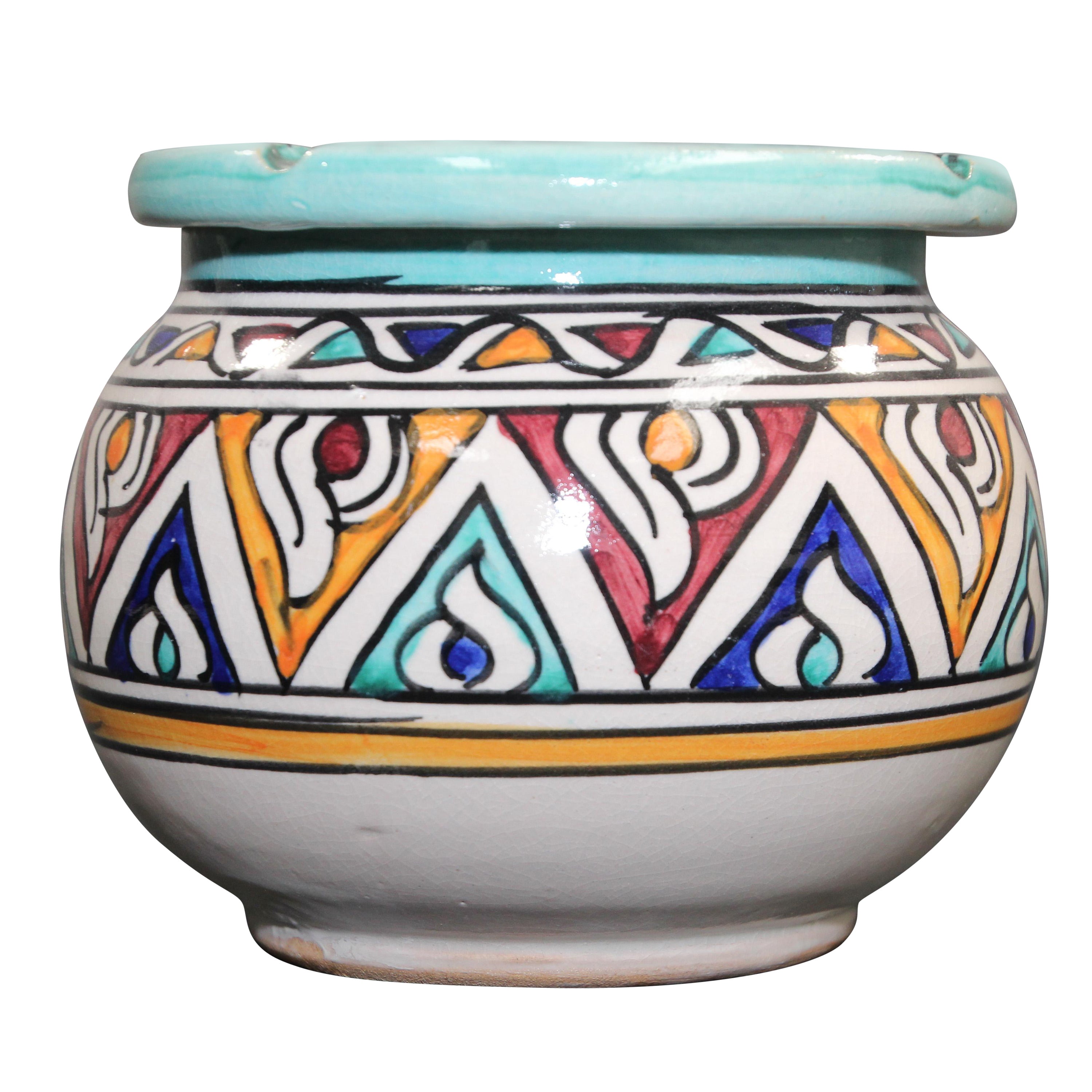 Ceramic Hand-Crafted Moroccan Covered Ashtray from Fez