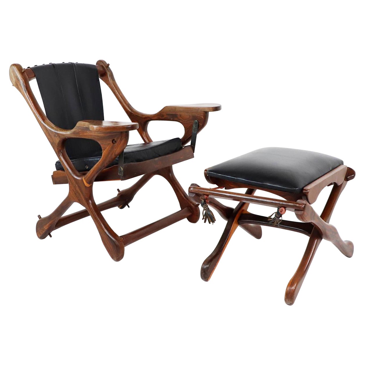 Don Shoemaker for Senal S.A. Cocobolo Swinger Chair and Ottoman, Original Label