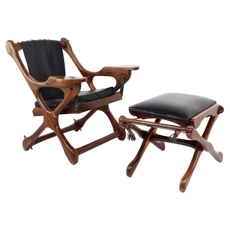 Don Shoemaker for Senal S.A. Cocobolo Swinger Chair and Ottoman, Original Label For Sale