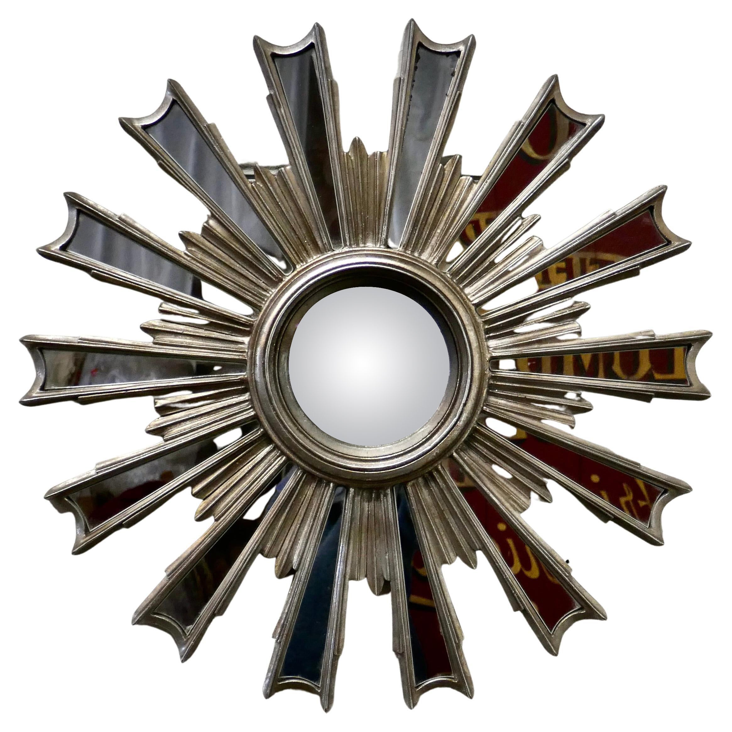 French Retro Sunburst Industrial Look Polished Mirror For Sale