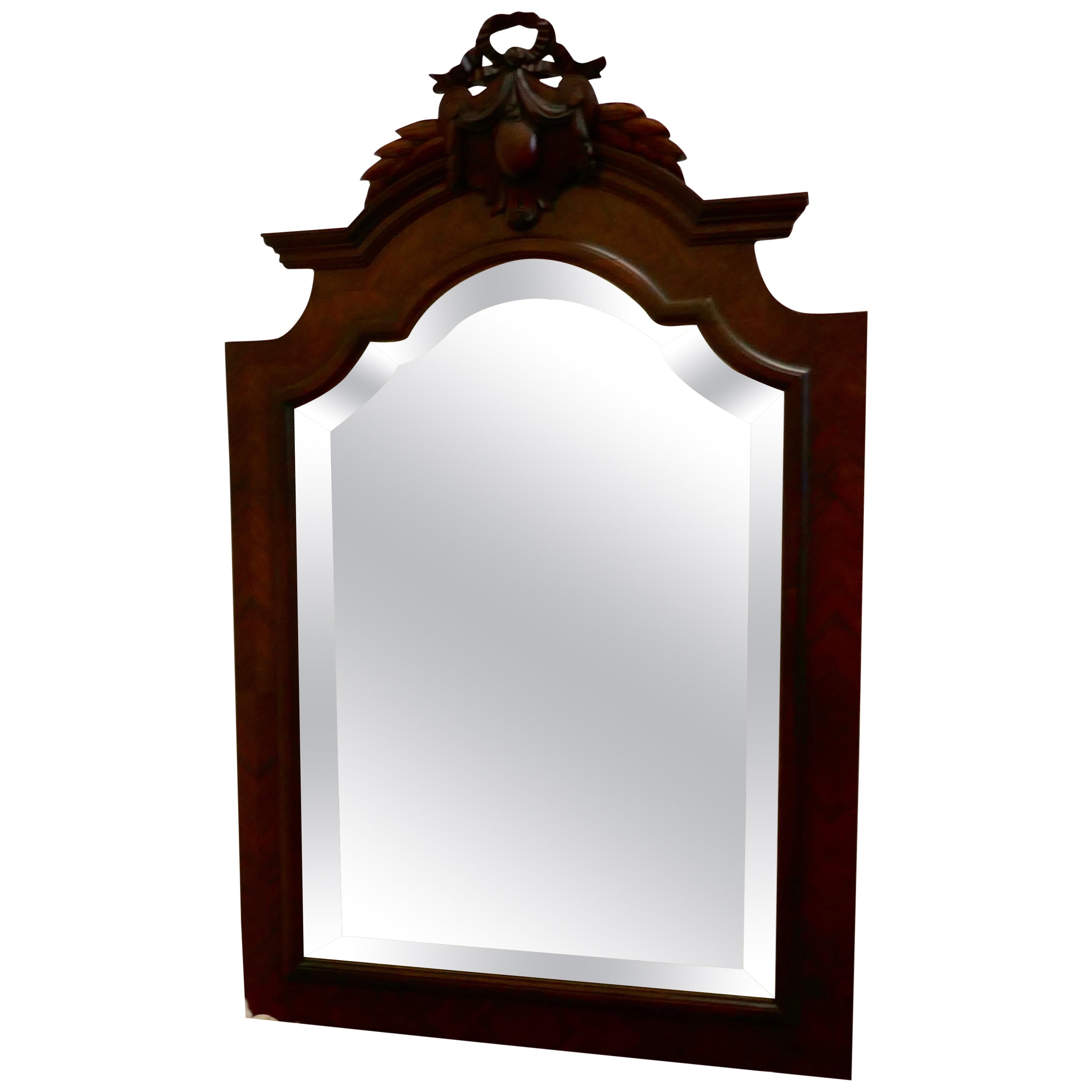 French Carved Flame Mahogany Wall Mirror For Sale