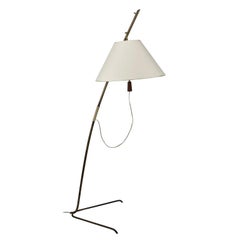 J.T.Kalmar Brass Floor Lamp 'Cavador' No. 2098, Height Adjustable, Austria 1960s