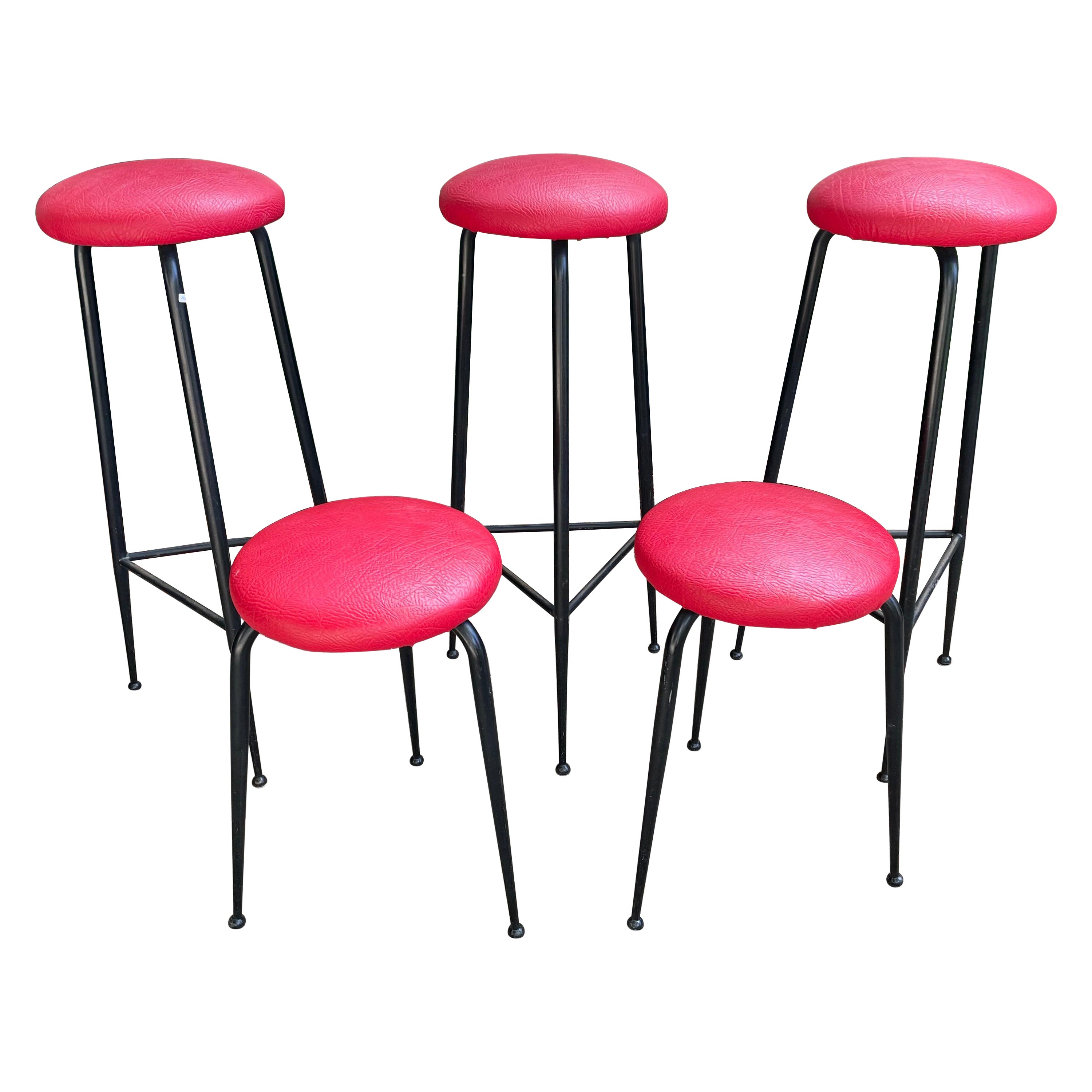 Ensemble vintage de cinq tabourets italiens '5' de style Ponti en vente