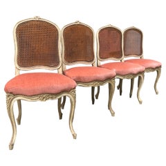 19th Century Four French Dining Chairs in Hand Carved Wood in Louis XV Style