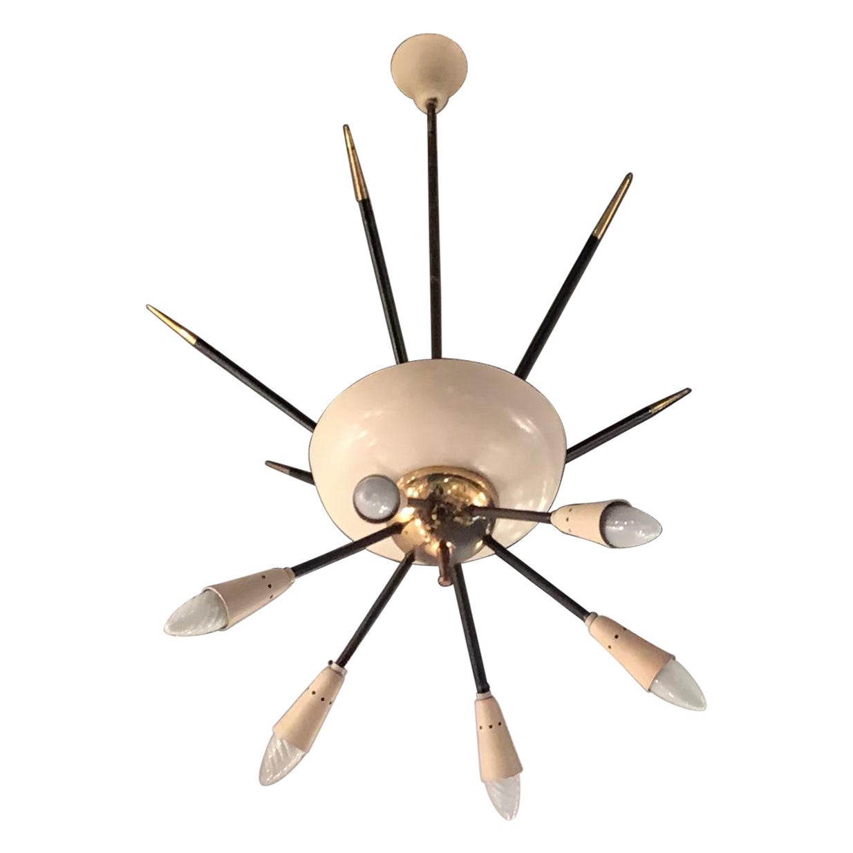 Gio Ponti “Stile” Chandelier Sputnik 9 Lights Brass Iron Painted Metal 1950 Ita For Sale