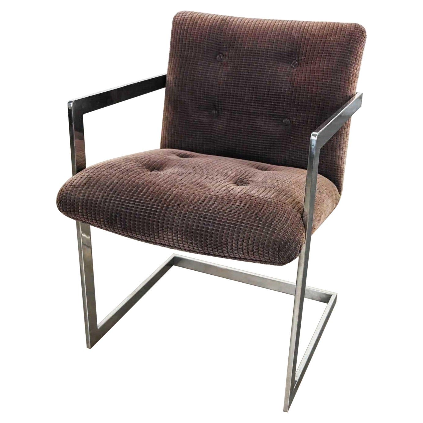 Vintage Modern Chrome & Brown Chenille Cantilever Chair in Style Brno by Knoll For Sale