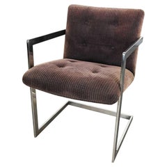 Vintage Modern Chrome & Brown Chenille Cantilever Chair in Style Brno by Knoll